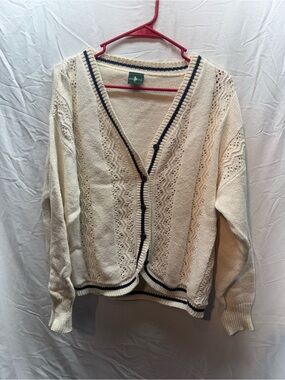 Vintage 90s Hunt Club Cream Cable Knit Varsity Cardigan Made USA